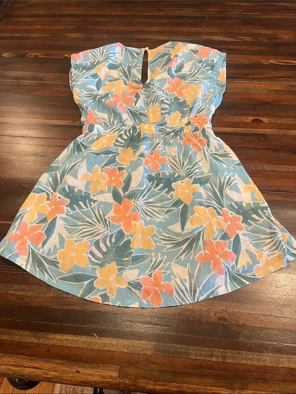 Girls Abercrombie Kids Floral Blue Sundress with Orange & Yellow Blooms